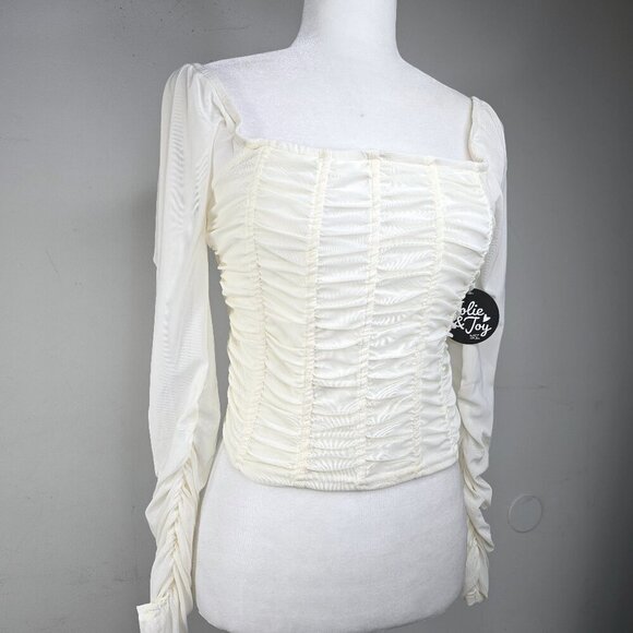 NWT Jolie & Joy Off White Mesh Ruching Long Sleeve Corset Square Neck  Y2K - Picture 1 of 10